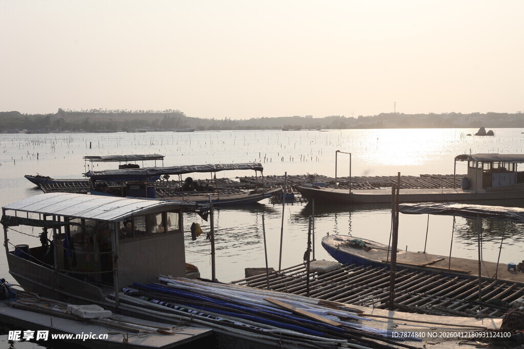 湛江湖畔码头船只静景
