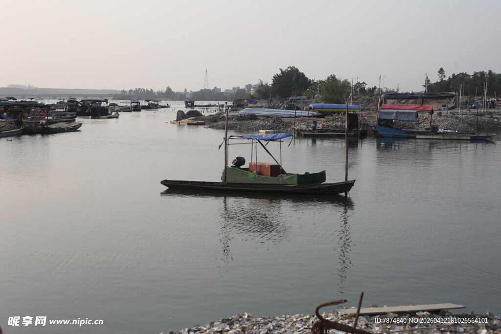 湛江宁静水乡小船悠然景致