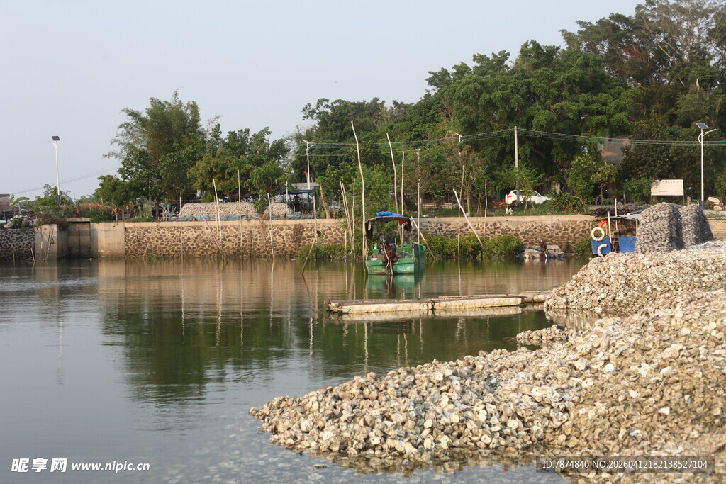 湛江河边景致 岸边碎石与绿植