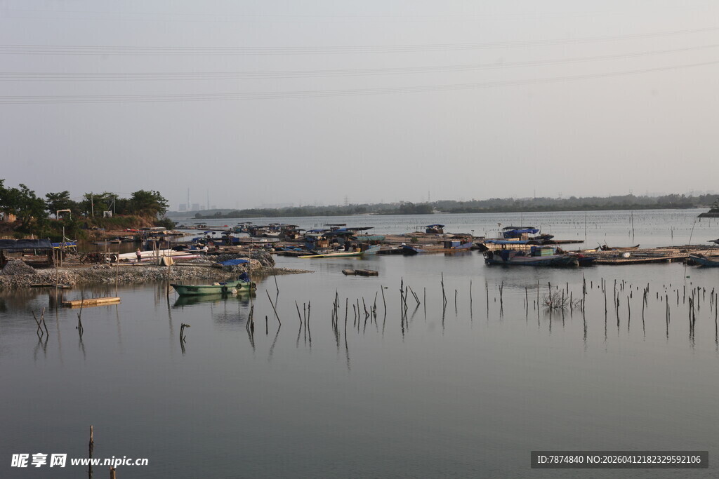 湛江宁静渔村港湾景象