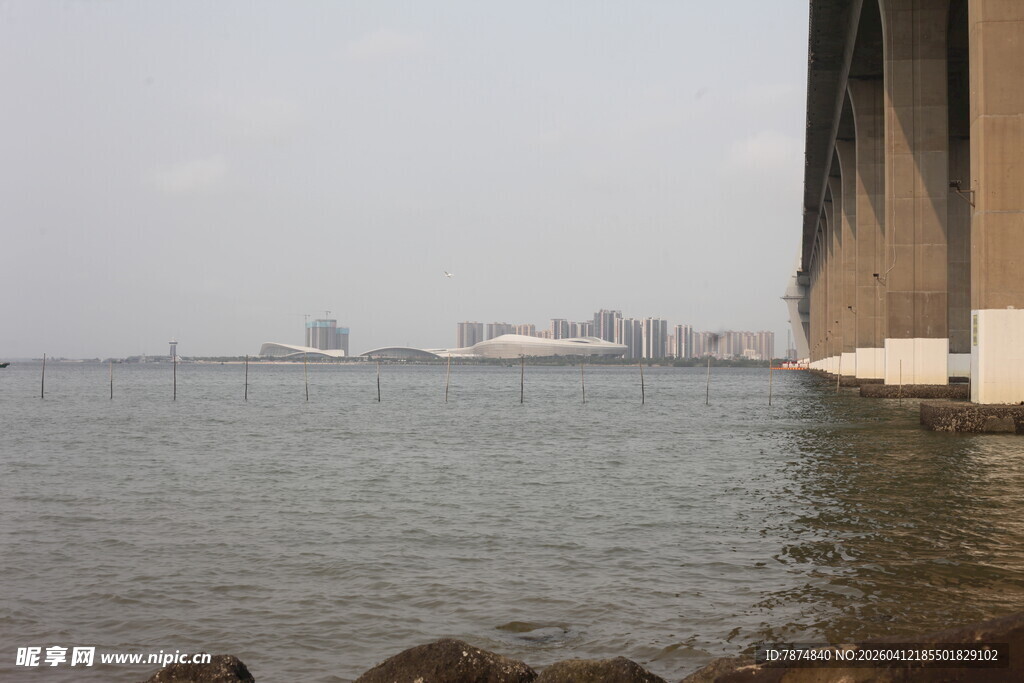 湛江海边桥梁下的水域景观
