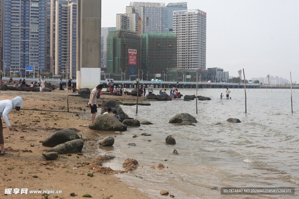 湛江城市边的海滨沙滩景象