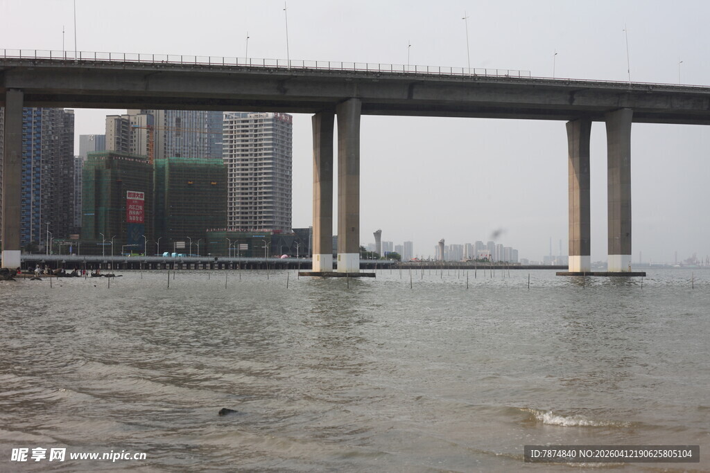 湛江河畔桥梁下的宁静水域
