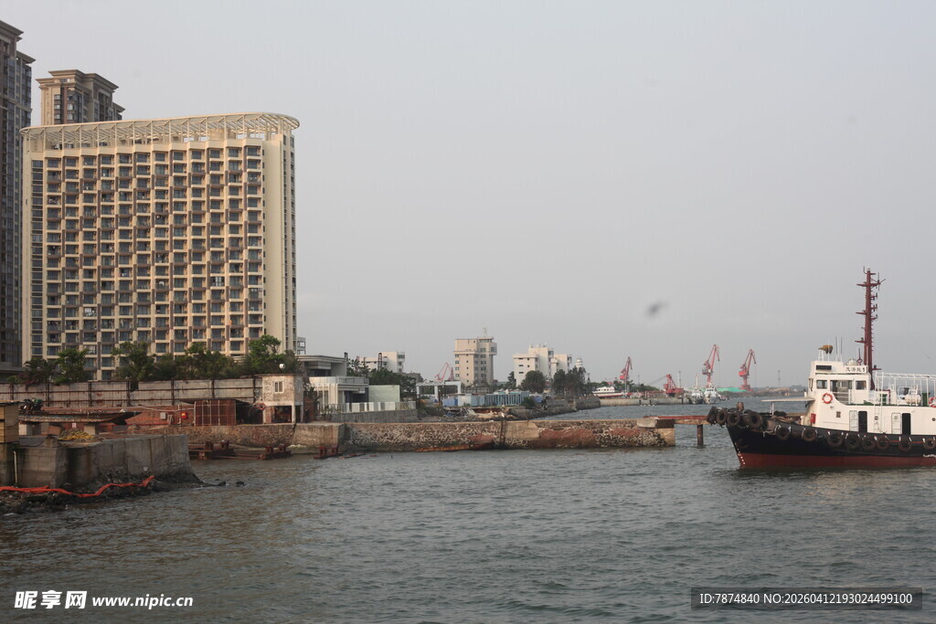 湛江港口景象 船只与高楼相伴