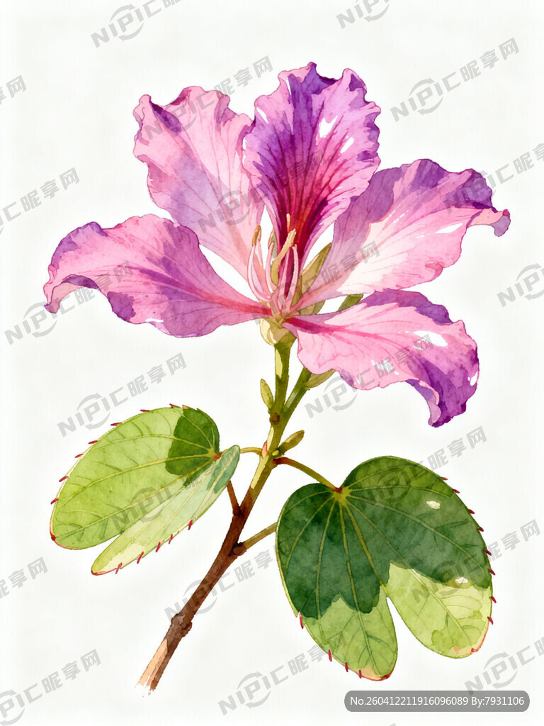 帮我画一枝带两片叶子的紫荆花