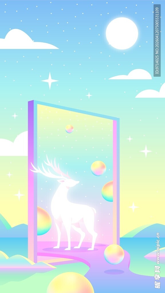 梦幻灵鹿插画
