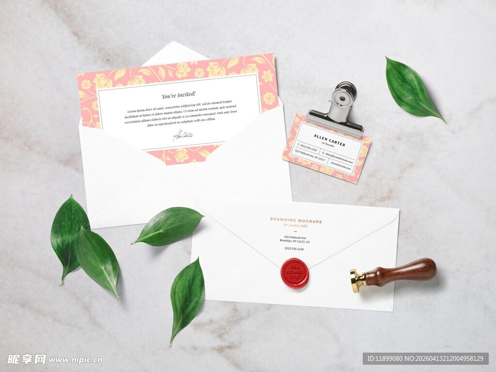 复古风信件套装与印章样机