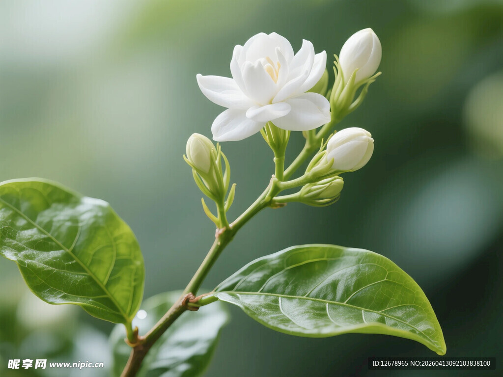 清新茉莉花枝特写