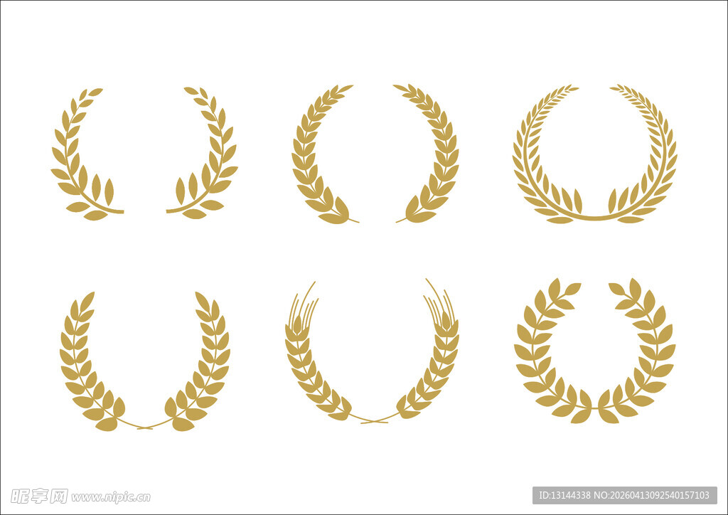 金色麦穗花环矢量素材