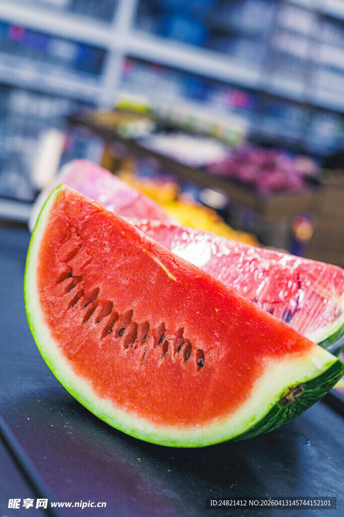 新鲜切块西瓜特写