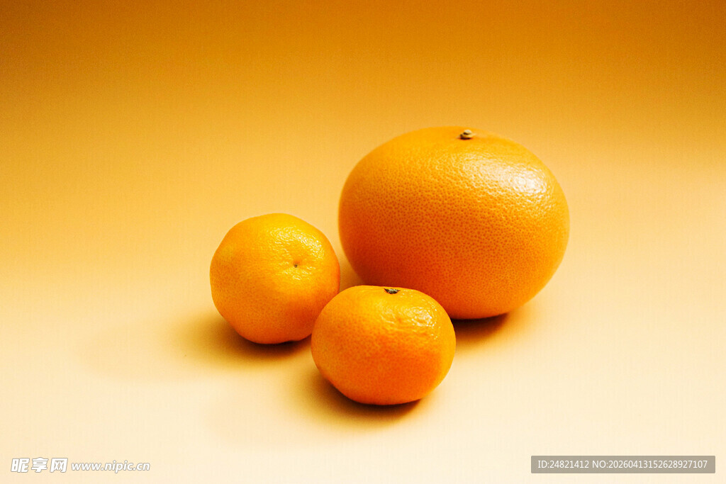 三个圆润橙子静物图