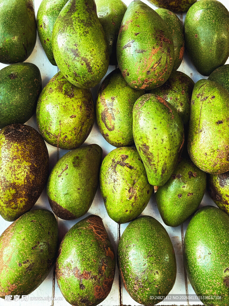 新鲜青芒果整齐排列