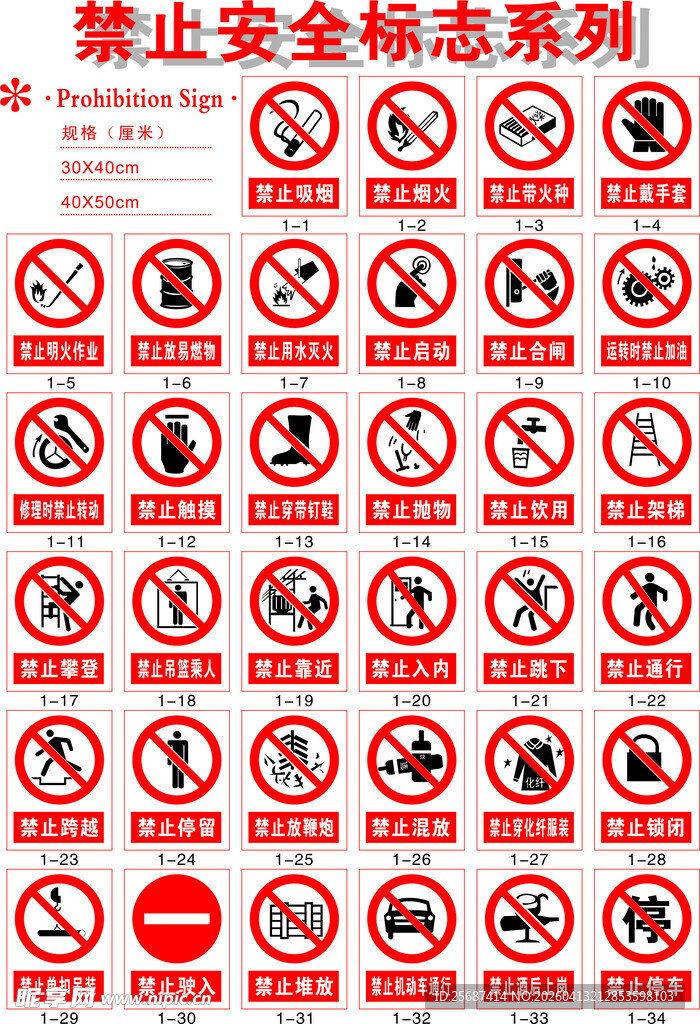 禁止安全标志系列集合