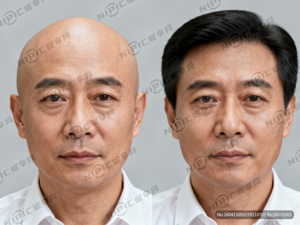 中国40岁男人光头没有头发和浓