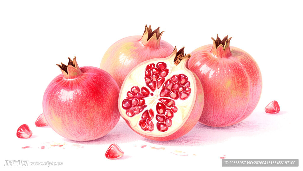 新鲜诱人的切开红石榴