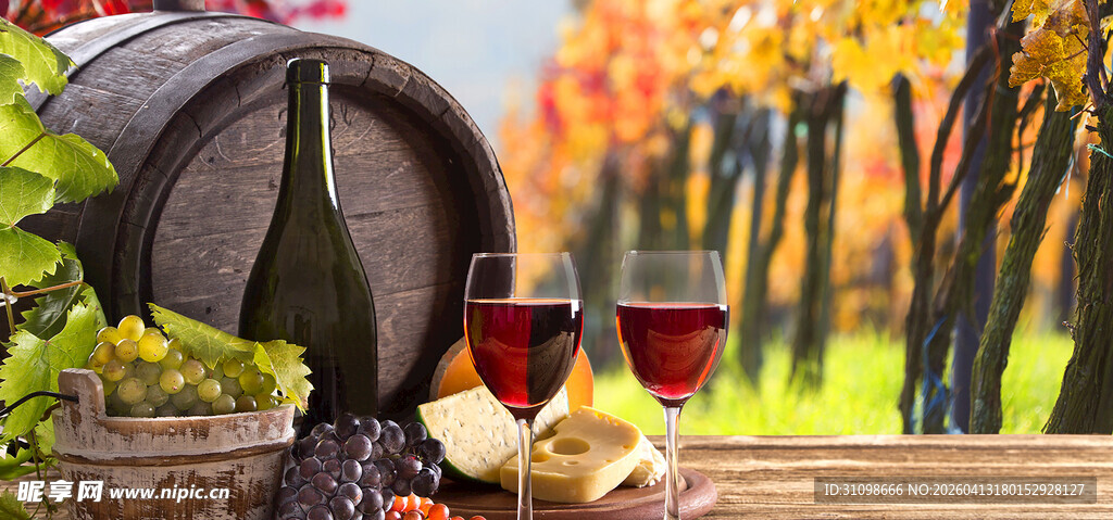 秋日美酒与葡萄场景