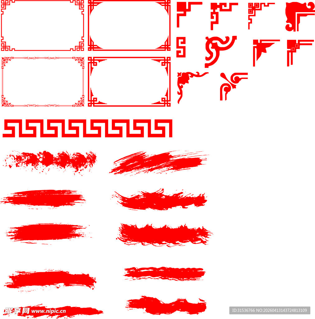 中式红色边框笔触图案集