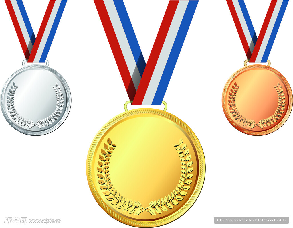 金银铜三色奖牌展示