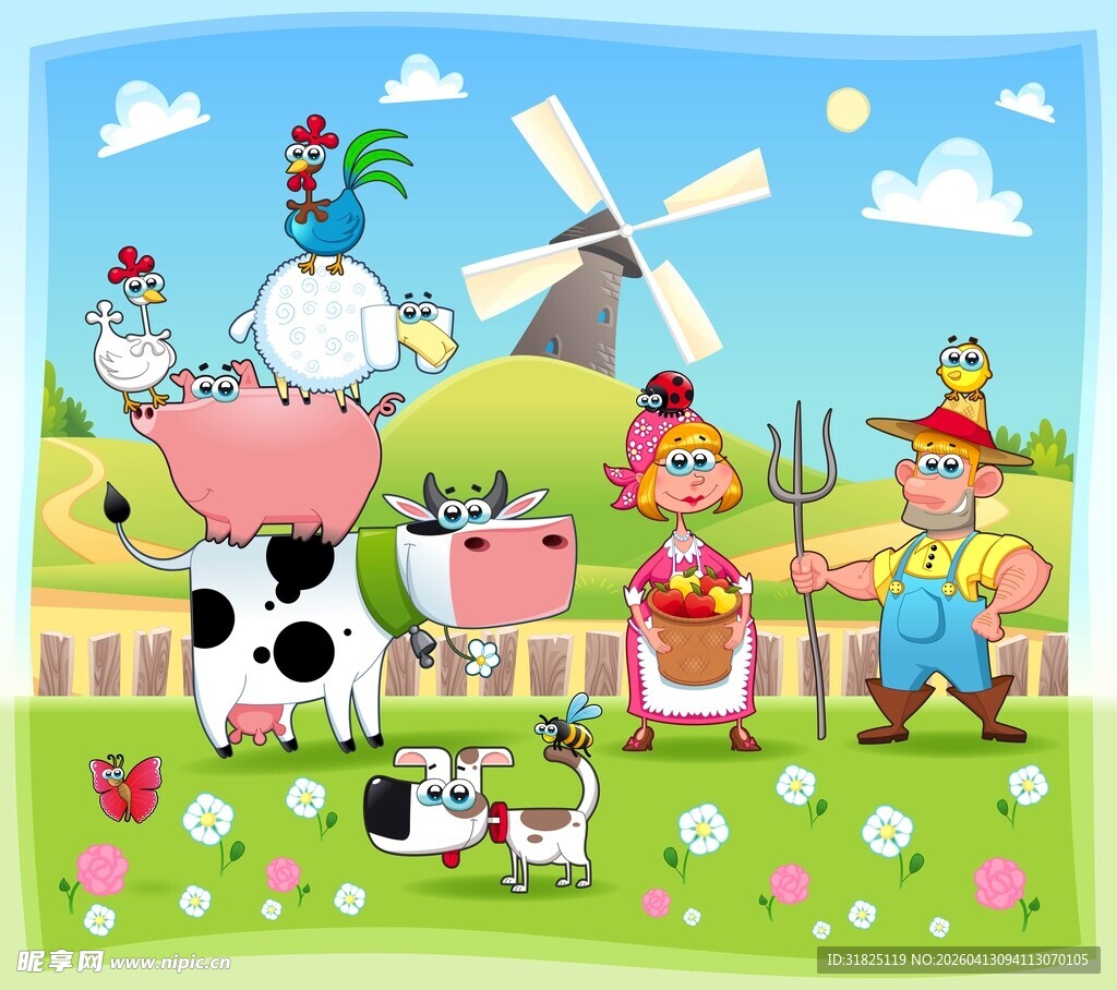 田园农场欢乐动物与人物