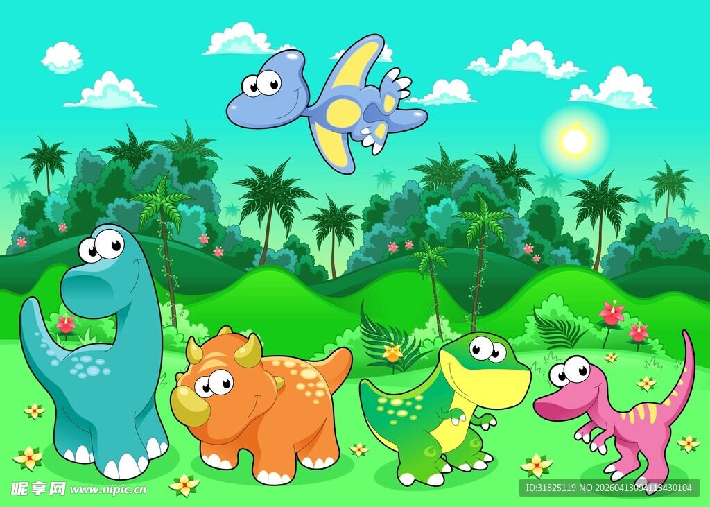 卡通恐龙的欢乐丛林世界
