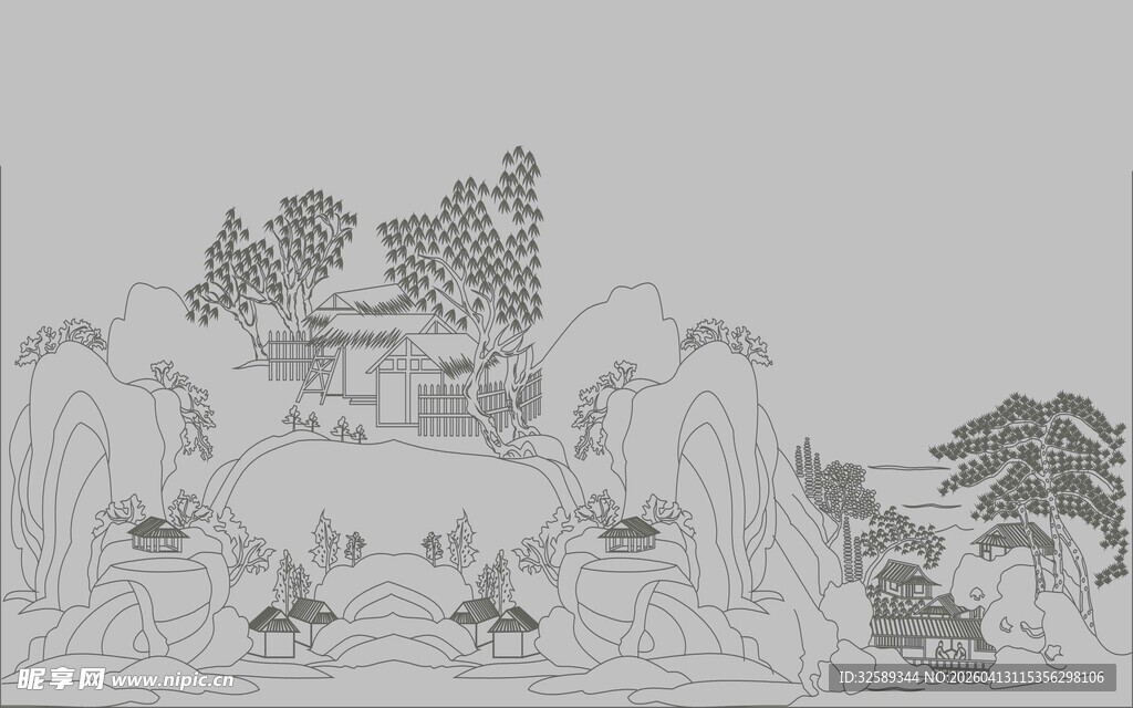 中式山水庭院景观图