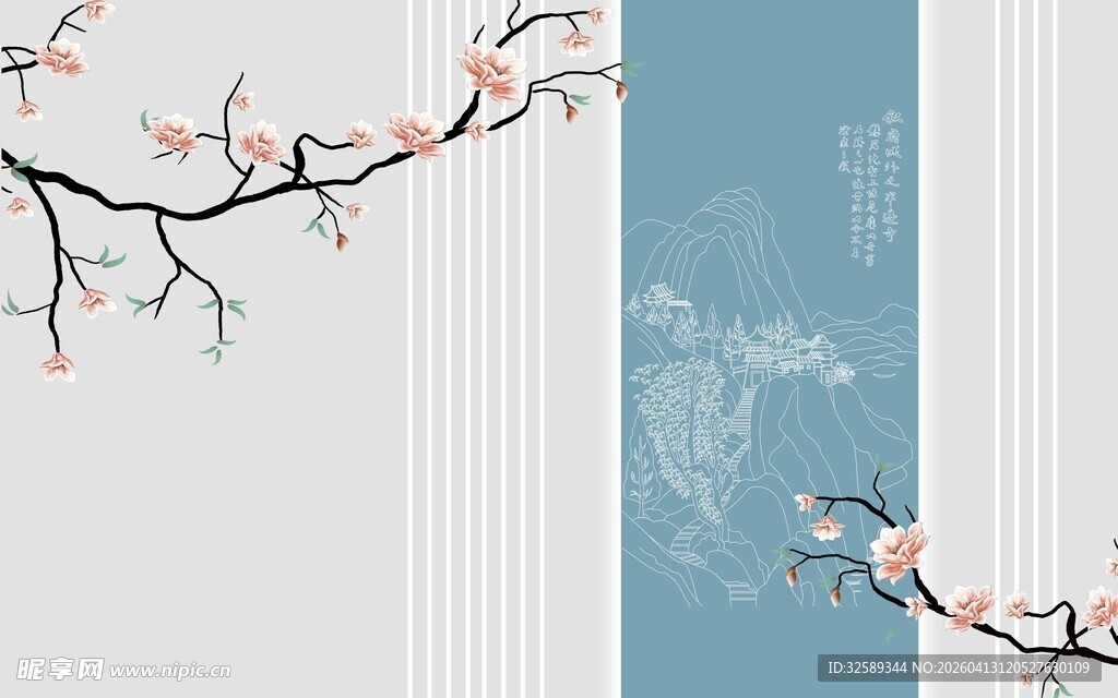 中式玉兰装饰画意境图