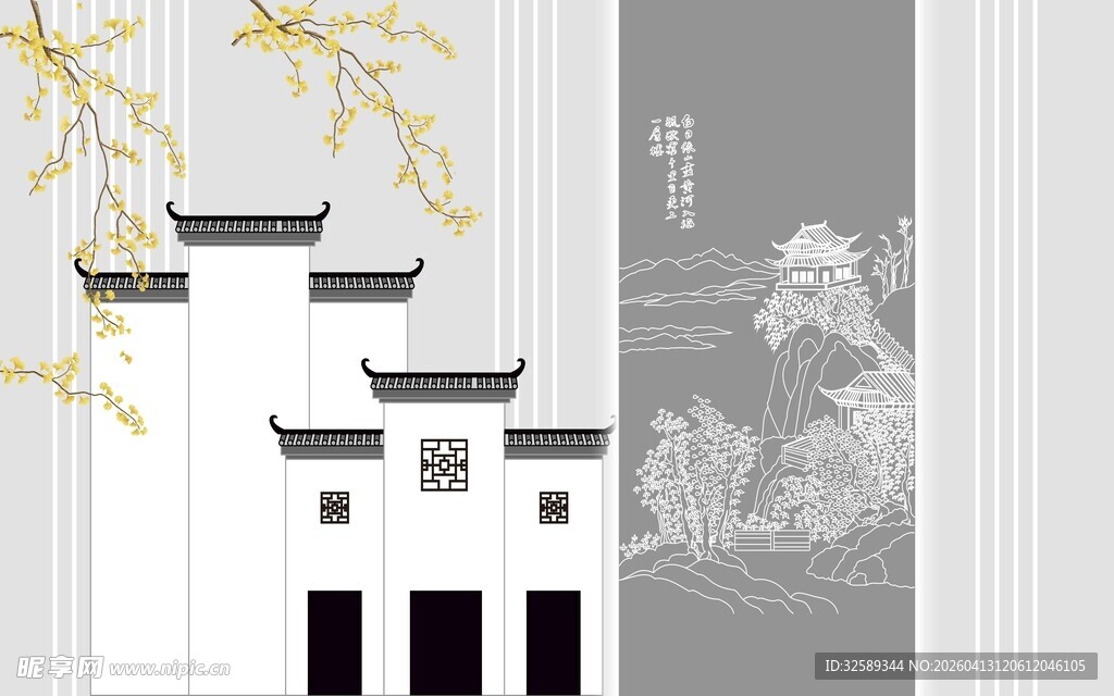中式徽派建筑风景图