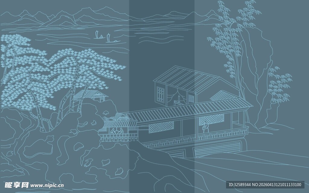 中式水墨风园林景观图