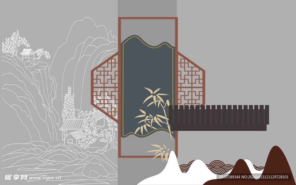 中式屏风旁的雅致植物景观