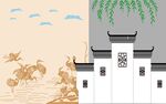 徽派建筑旁的飞鸟景致