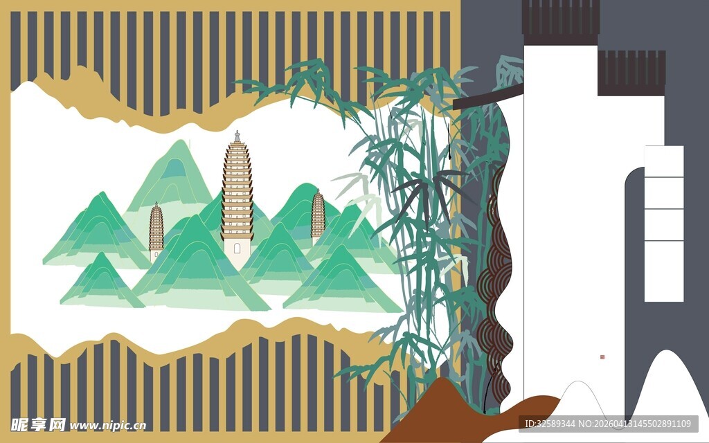 中式山水装饰图案设计