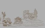 中式山水古建筑风景图