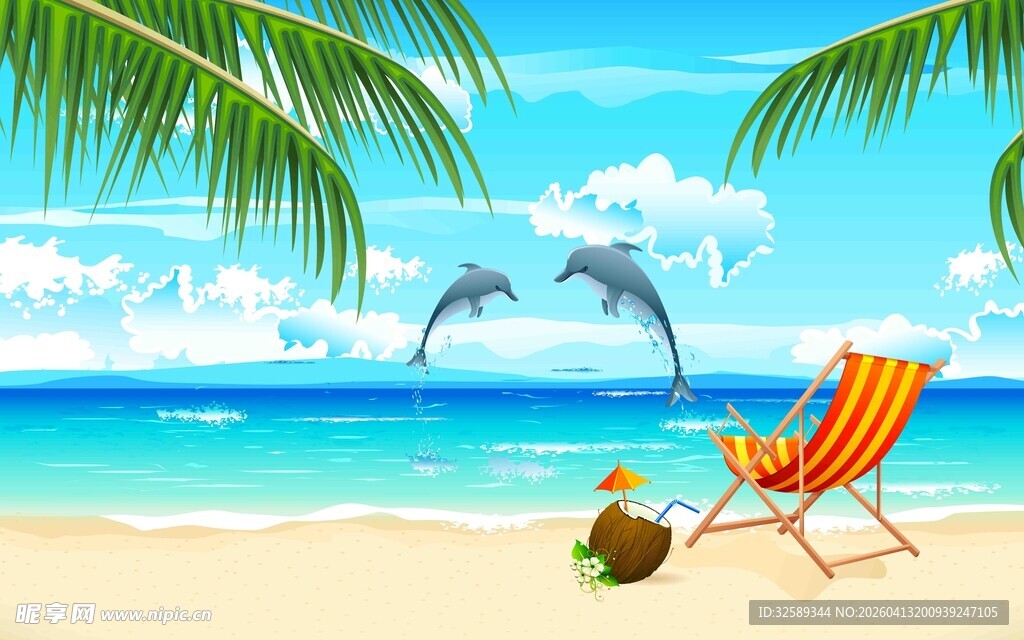 夏日海滩休闲场景