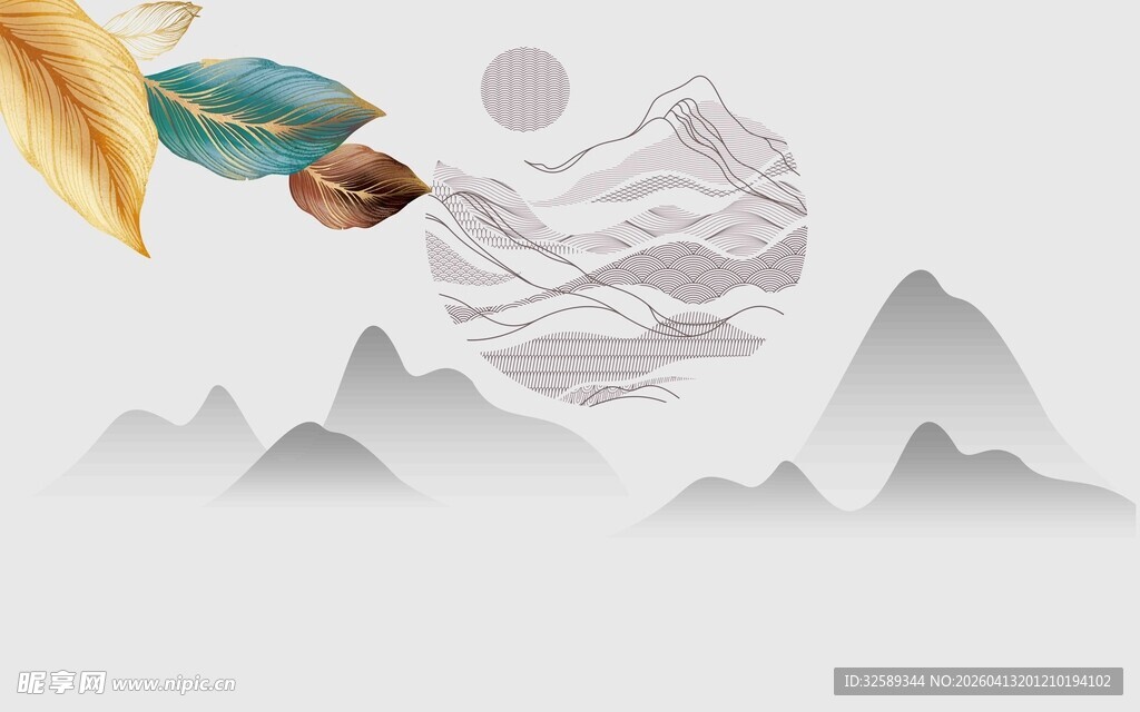 中式山水飞鸟意境插画