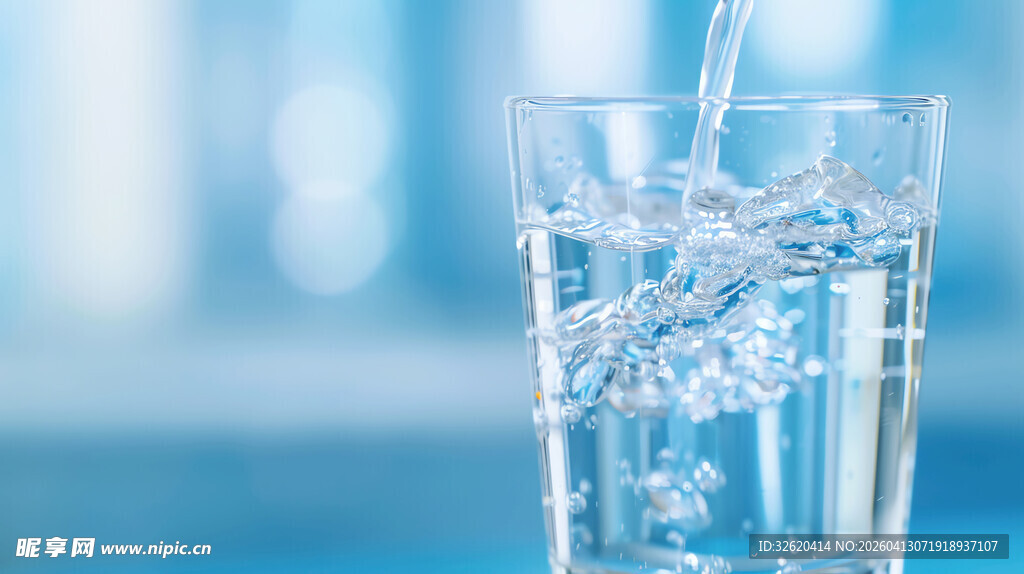 清水注入玻璃杯瞬间
