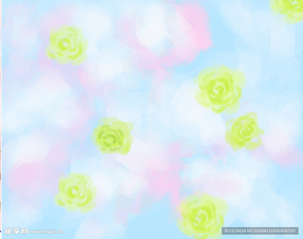 梦幻淡蓝背景上的绿花