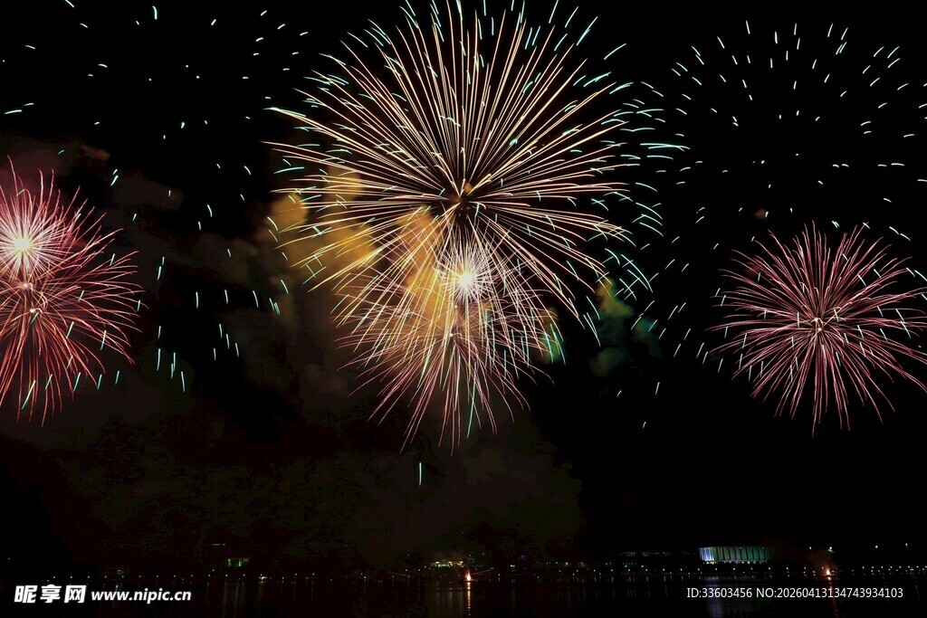 夜空中绚烂的烟花绽放