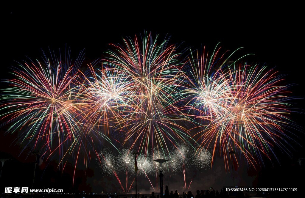夜空中绚丽绽放的烟花