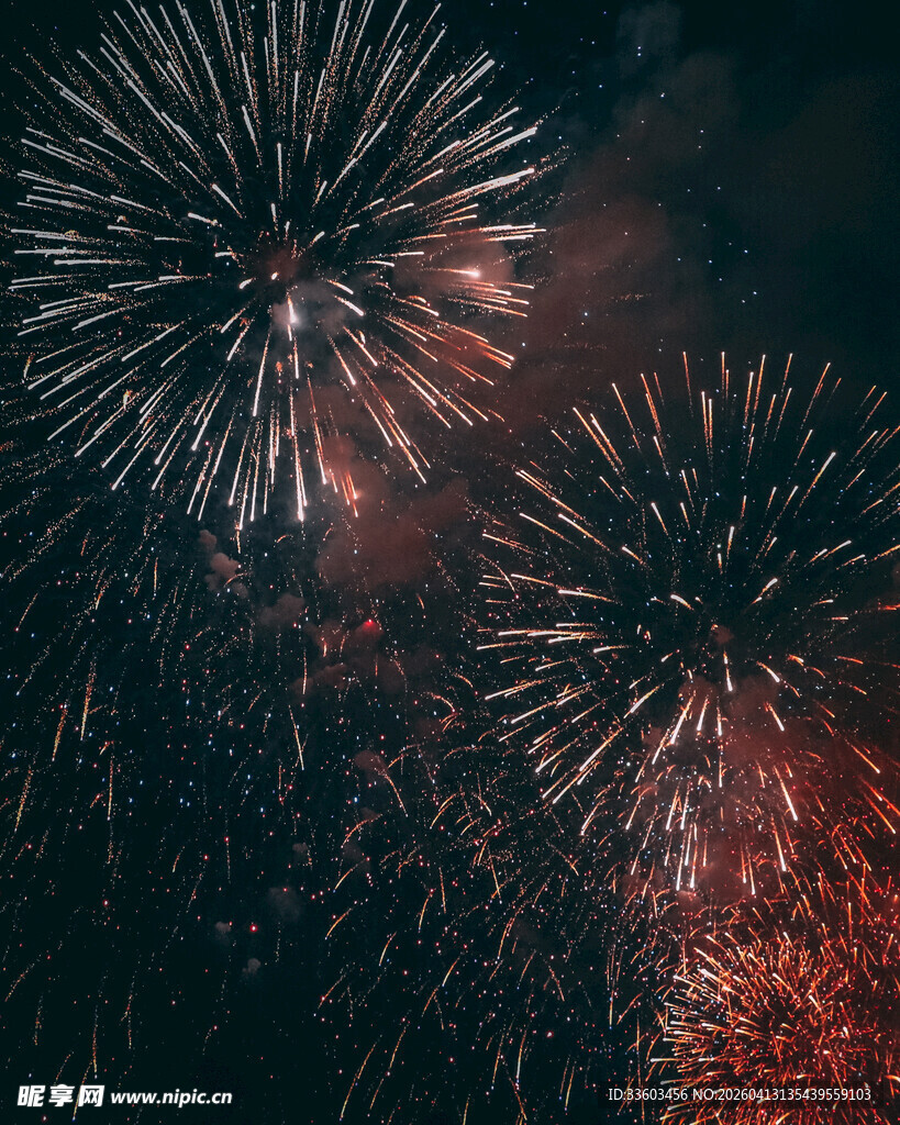 夜空中绚烂绽放的烟花