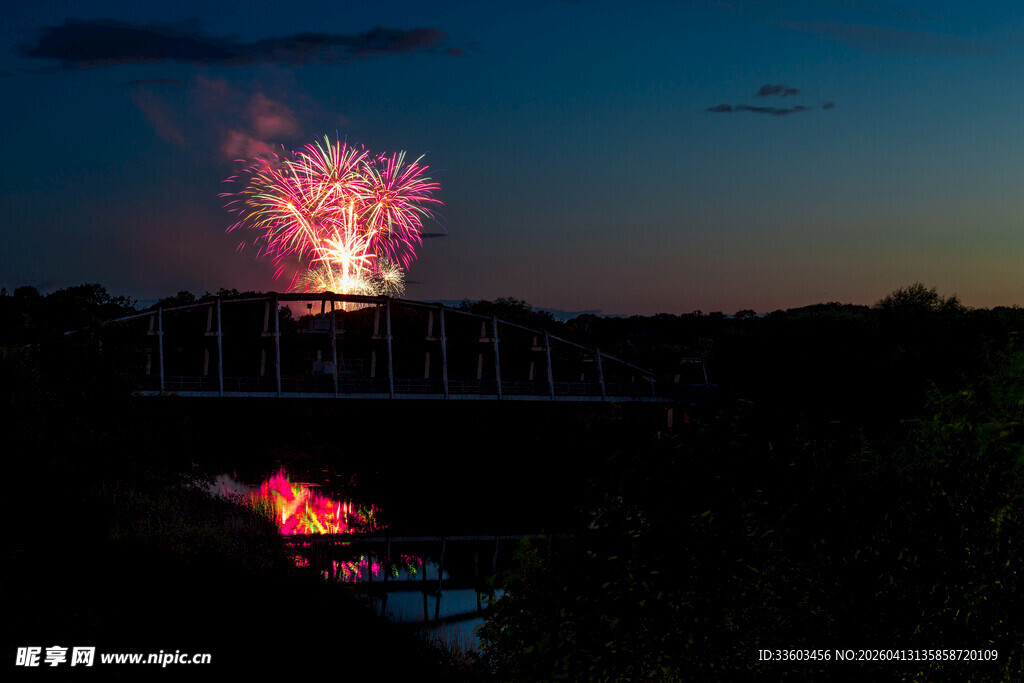 夜空中绚烂绽放的美丽烟花