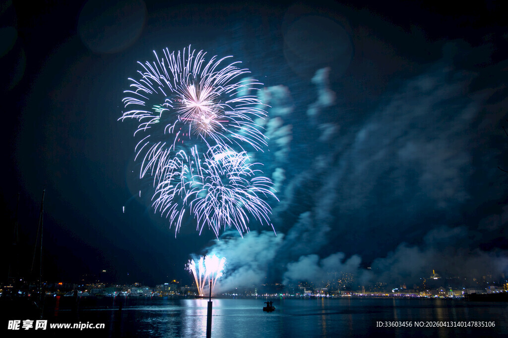 夜空中绚烂绽放的烟花