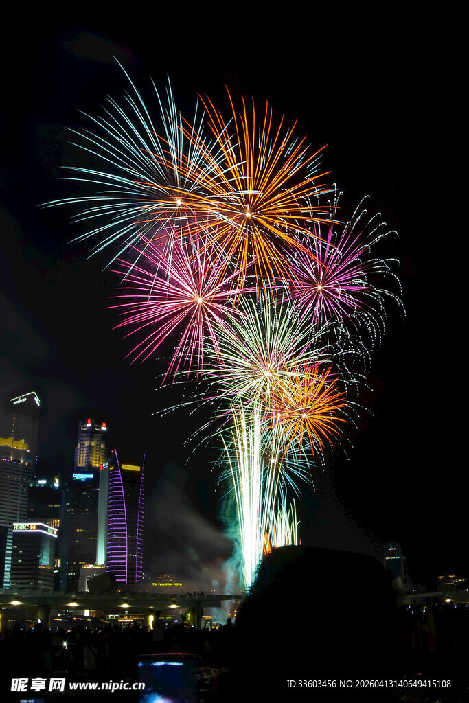 城市夜空绚烂烟花绽放