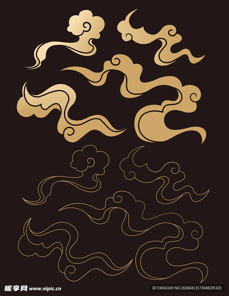 中式金色云纹图案设计