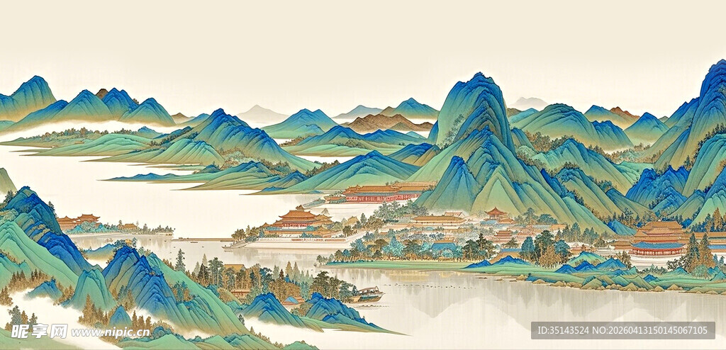 水墨山水画卷景