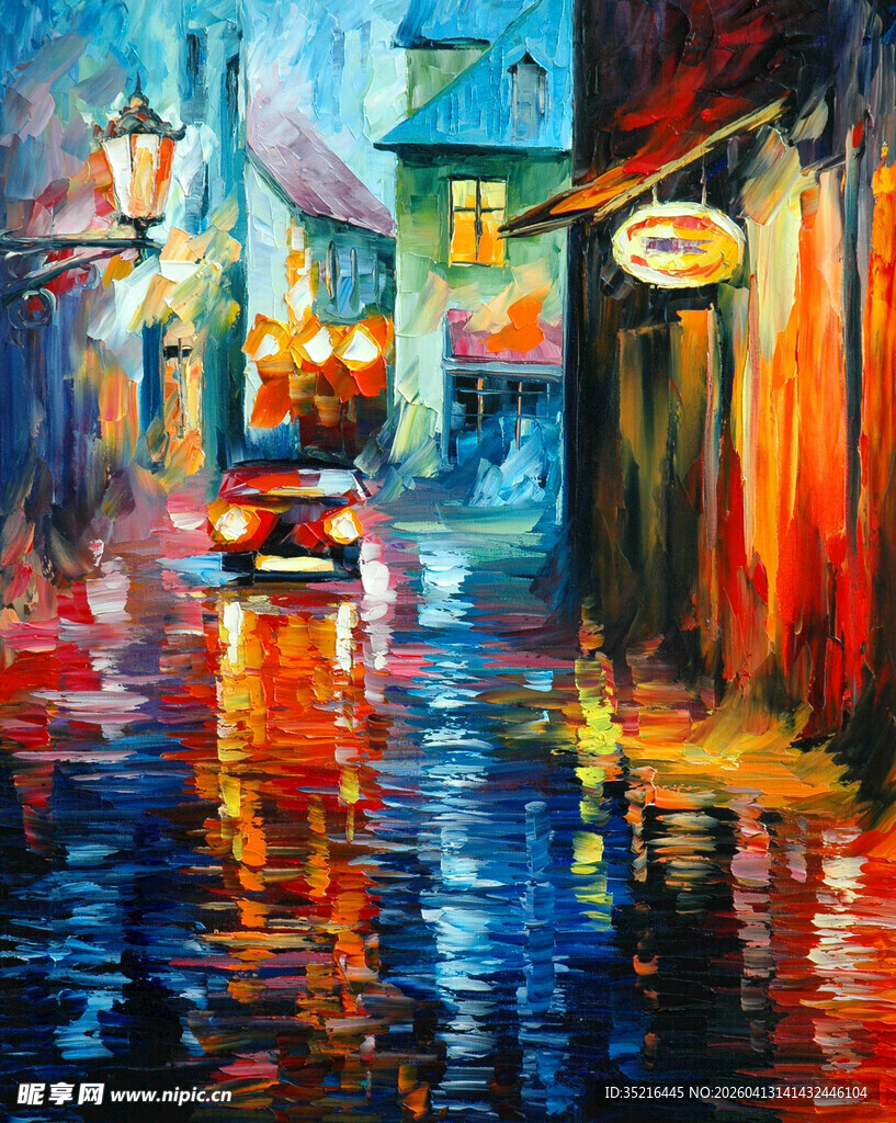雨夜街道的绚烂光影