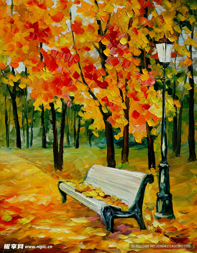 秋日公园长椅美景