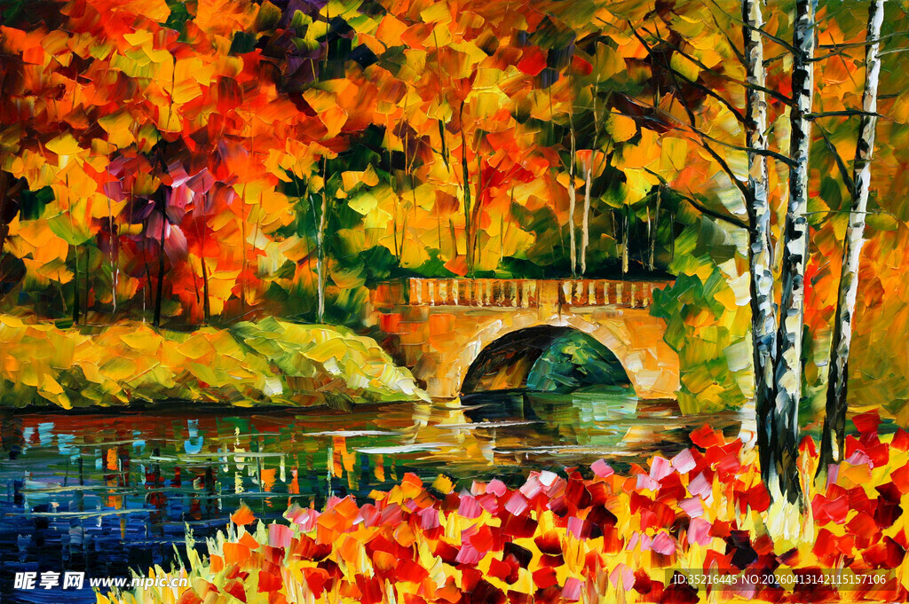 秋日桥畔绚丽风景