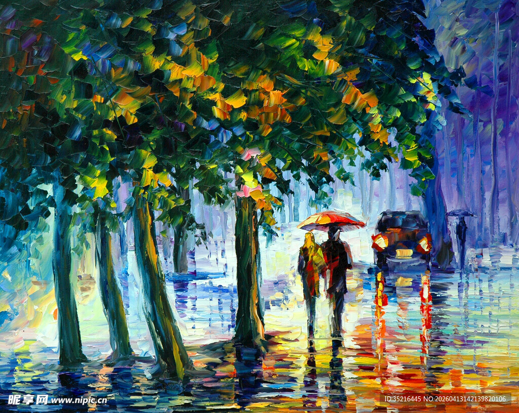 雨中漫步的浪漫街景
