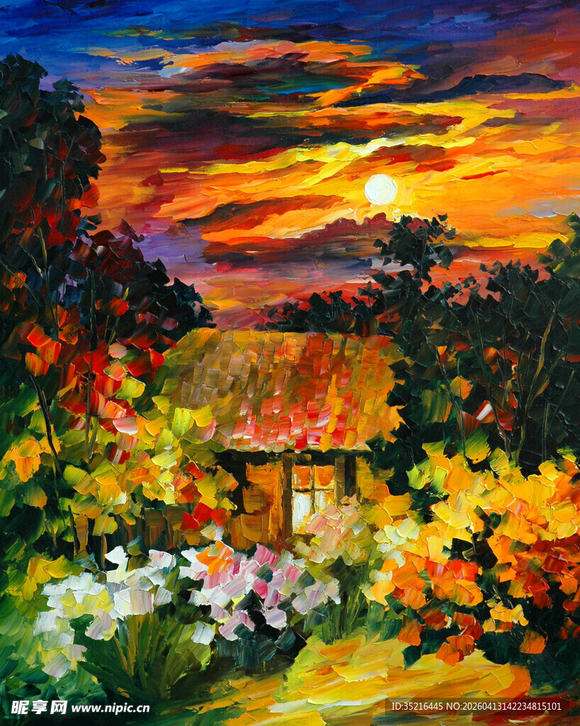 夕阳下的绚烂花园美景