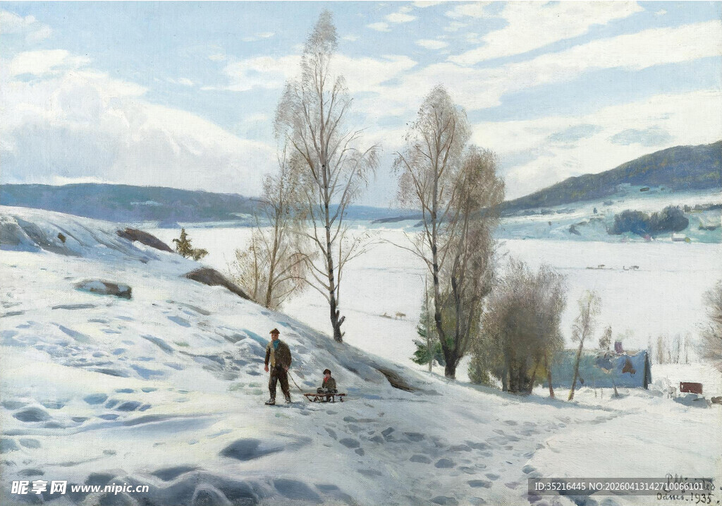 冬日雪地漫步场景